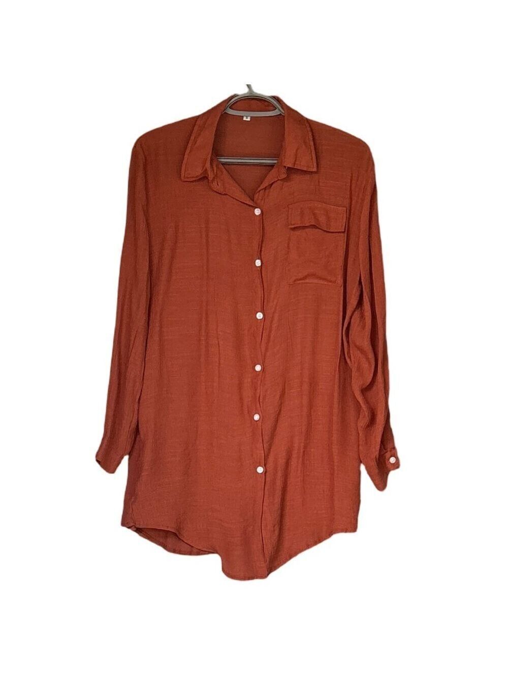 Women's Rust Button-Up Long Sleeve Tunic Top Small